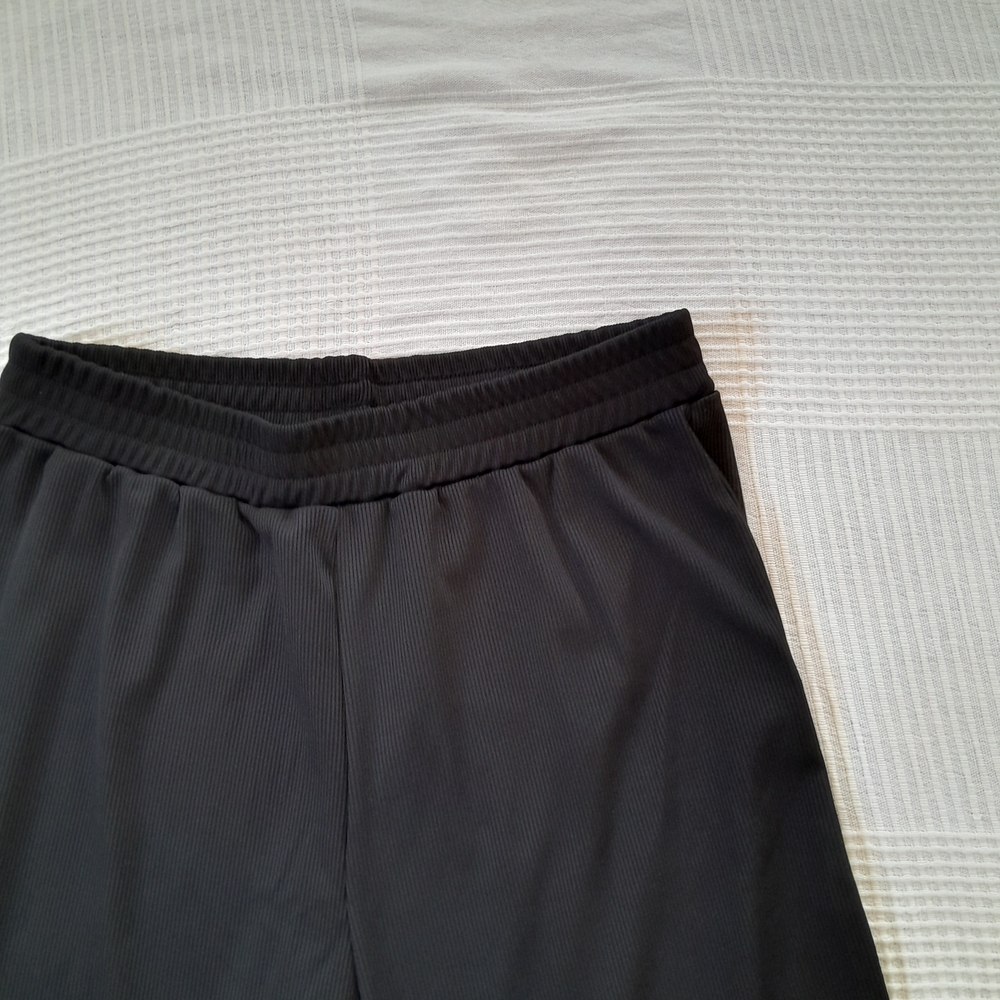 Black Wide Leg Ribbed Pants